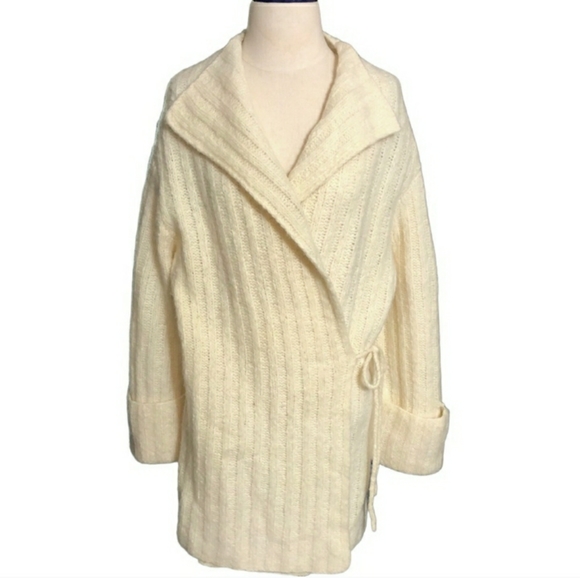 SLEEPING ON SNOW x ANTHROPOLOGIE Ivory Knit  Collarless Cardigan Robe Si…